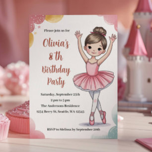 Süße Kinder Ballerina 8. Geburtstagsfeier Einladung