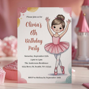 Süße Kinder Ballerina Geburtstag Einladung