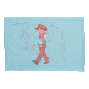 Süße Kinder Blaue Cowboy-und-Pferd-Kissenbezug Kissenbezug