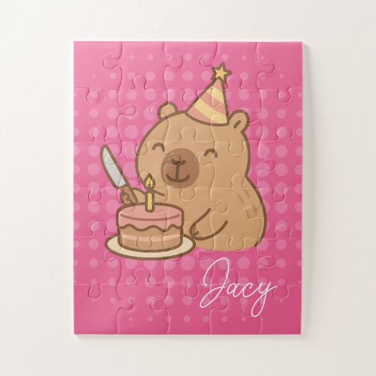 Süße Kinder Capybara isst Kuchen Geburtstag Puzzle (Vertikal)