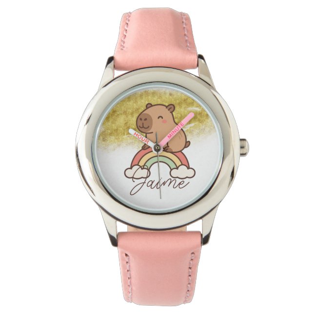 Süße Kinder Capybara Regenbogen Armbanduhr (Vorderseite)