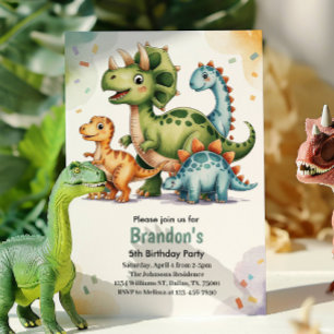 Süße Kinder Dinosaurier 5. Geburtstagsfeier Einladung