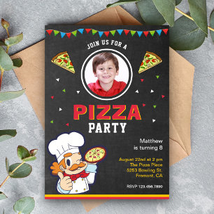 Süße Kinder-Foto-Schultafel-Pizza-Geburtstagsfeier Einladung