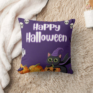 Süße Kinder Frohes Halloween Schwarze Katze Kissen