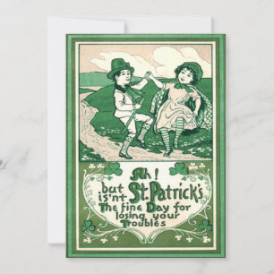 Süße Kinder Leprechaun Shamrock Tanzend Einladung