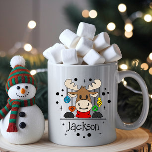Süße Kinder-Rentier-Weihnachts-Tasse mit Namen Kaffeetasse
