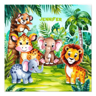 Süße Kinder Safari Dschungeltiere Personalisierter Fotodruck