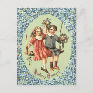 Süße Kinder Schaukel Blumenstrauß Postkarte