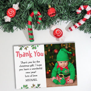 Süße Kinder Stechpalmenblätter Foto Weihnachten Dankeskarte