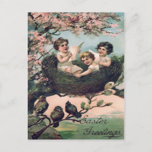 Süße Kinder Vogelnest Baum Postkarte