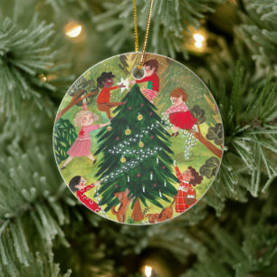 Süße Kinder Weihnachtsbaum Illustration Keramik Ornament