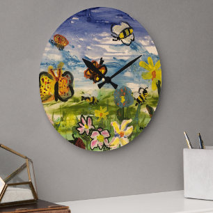 Süße Kinderkunst Große Wanduhr