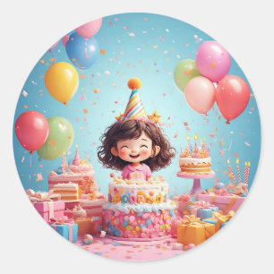 Süße Kinderparty Gestaltung Geburtstagsgeschenk, F Runder Aufkleber