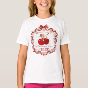 Süße Kirsch-Coquette-Band-Geburtstags-Pink-Mädchen T-Shirt