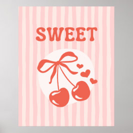 Süße Kirsch-Coquette-Rosa-Gestreifte Mädchenposter Poster