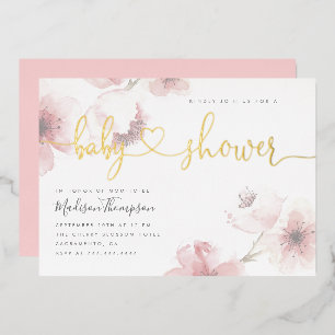 Süße Kirschblüten-Goldschrift Blumen-Baby-Party Folieneinladung