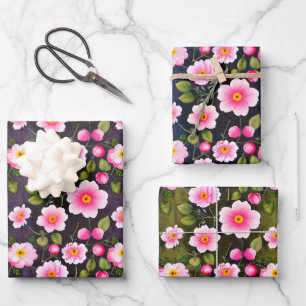 Süße Kirschblüten rot, blau, gelb  Geschenkpapier Set