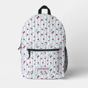 Süße Kirsche Blaue Streifen Retro Personalisiert Bedruckter Rucksack