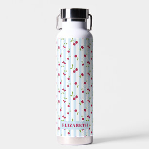 Süße Kirsche Blaue Streifen Retro Personalisiert Trinkflasche