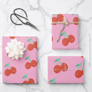 Süße Kirsche Handgezeichnet Süßer Geburtstag Rot Geschenkpapier Set