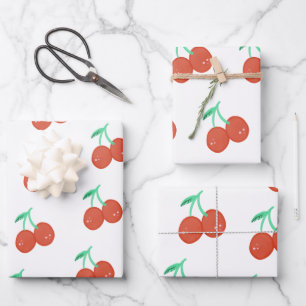 Süße Kirsche Handgezeichneter Süßer Geburtstag Rot Geschenkpapier Set