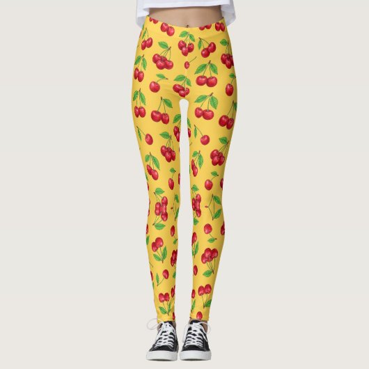 Süße Kirsche Nahtloses Fruchtmuster Leggings (Vorderseite)