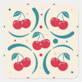 Süße Kirsche Retro-Muster Sommerfeier Quadratischer Aufkleber (Vorderseite)