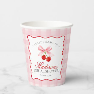 Süße Kirsche Rosa Gingham Brautparty Pappbecher