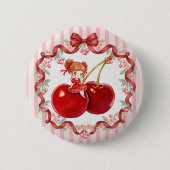 Süße Kirsche Rosa Kokette Rotes Band Süßes Mädchen Button (Vorderseite)