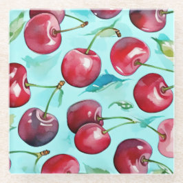 Süße Kirschen bunte Aquarell-Kirschen-Kunst  Glasuntersetzer
