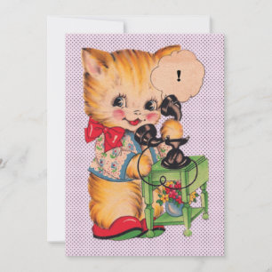 Süße Kitsch Kawaii Katze mit Telefon Druck Dankeskarte