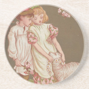 Süße kitschige Vintage-Valentinsgrußkarte, Kinder Getränkeuntersetzer