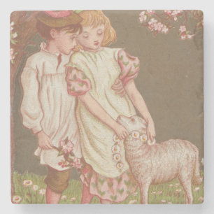 Süße kitschige Vintage-Valentinsgrußkarte, Kinder  Steinuntersetzer