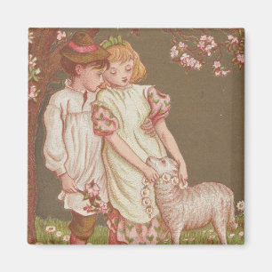 Süße kitschige Vintage-Valentinskarte, Kinder mit Magnet
