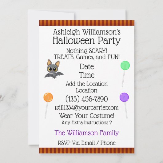 Süsse Kitty FUN Halloween-Party Einladung (Rückseite)