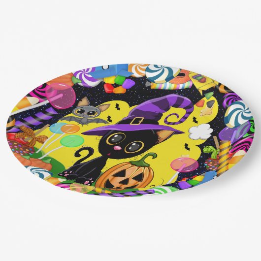 Süsse Kitty Halloween-Party Goods Pappteller (Schrägansicht)