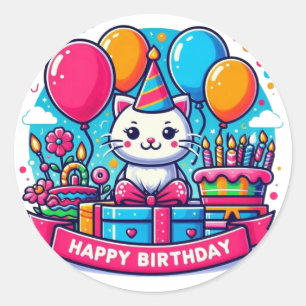 Süße Kitty Katze Alles Gute zum Geburtstag Runder Aufkleber