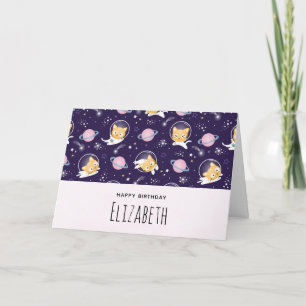 Süße Kitty-Katze-Astronauten-Muster-Geburtstag Karte