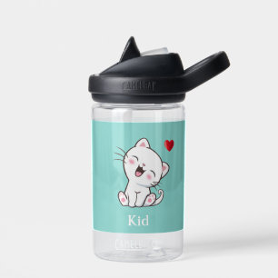 Süße Kitty-Katze & Herz auf hellblauer Wasserflasc Trinkflasche