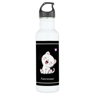 Süße Kitty-Katze & Herz auf Schwarz Edelstahlflasche