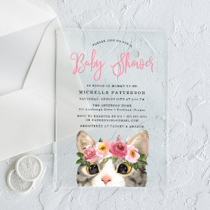 Süße Kitty Mädchen Baby Shower Acryleinladungen