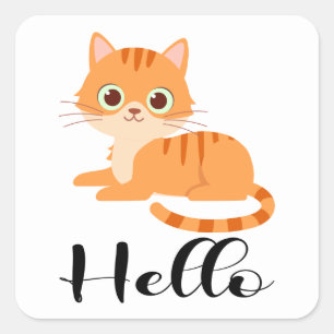 Süße Kitty Orange Tabby Kätzchen Cartoon Hallo Kat Quadratischer Aufkleber