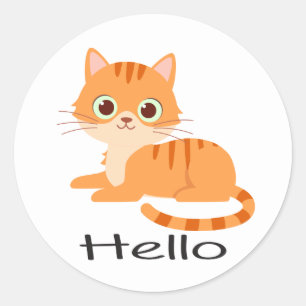 Süße Kitty Orange Tabby Kätzchen Cartoon Hallo Kat Runder Aufkleber