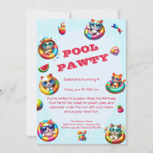 Süße Kitty-Poolparty-Geburtstagseinladung Einladung