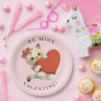 Süße Kitty Vintage Be Mine Valentinstag Pappteller