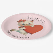 Süße Kitty Vintage Be Mine Valentinstag Pappteller (Schrägansicht)