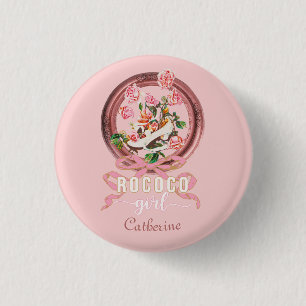 Süße klassische rosa Rokoko Mädchen Rosen Schleife Button