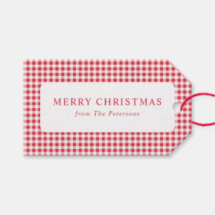 Süße klassische rote Gingham-Weihnachts- Geschenkanhänger