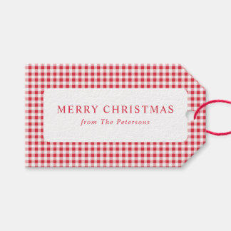 Süße klassische rote Gingham-Weihnachts- Geschenkanhänger