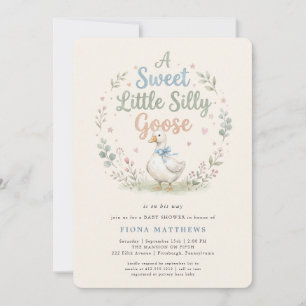 Süße kleine alberne Gans Blaue Gingham-Baby-Party Einladung